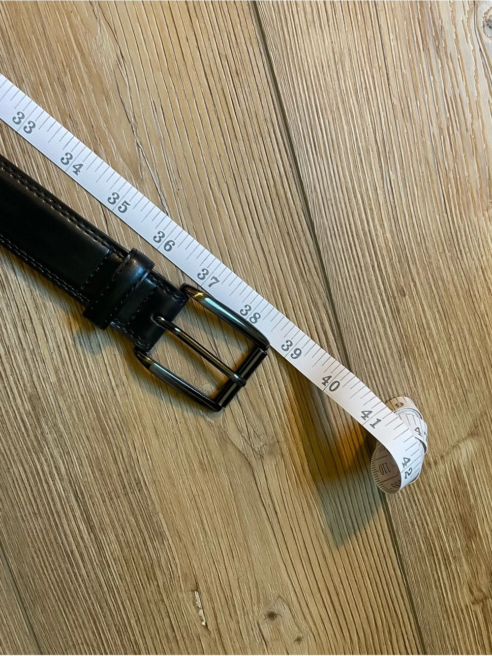 Black Leather Men's Belt with Gold Buckle